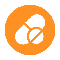 White split pill icon showing comparison inside an orange circle