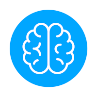 Minimalist white brain icon on an electric blue circle background, symbolizing enhanced focus and cognitive clarity for ADHD support.