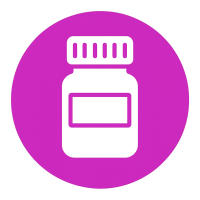 White pill bottle icon inside a purple circle, representing different brand names and formulations