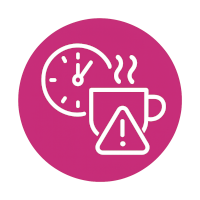 White coffee cup icon inside a brown circle, representing caffeine