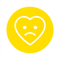 White sad face inside a bright yellow heart on a circular background, symbolizing motivational lift and emotional clarity for depression support.