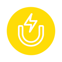 White power and energy symbol inside a bright yellow circle, representing increased wakefulness and alertness for chronic fatigue support.
