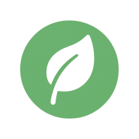 White tea leaf icon inside a calming green circle, representing L-theanine's relaxing effects when combined with modafinil
