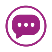 White chat bubbles icon inside a purple circle, representing online communities