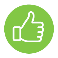 White thumbs-up symbol inside a lime green circle, representing positive user tolerance and general satisfaction with modafinil.