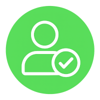 White user icon with a checkmark inside a bright green circle, representing healthy individuals using modafinil for enhanced productivity and peak performance.