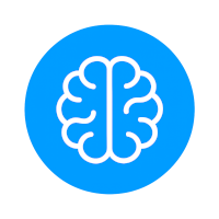 White brain icon on an electric blue circle, representing enhanced focus, mental clarity, and deep task completion from modafinil use.