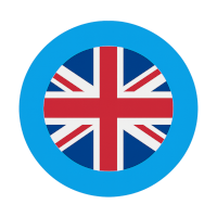 United Kingdom flag icon inside a red circle