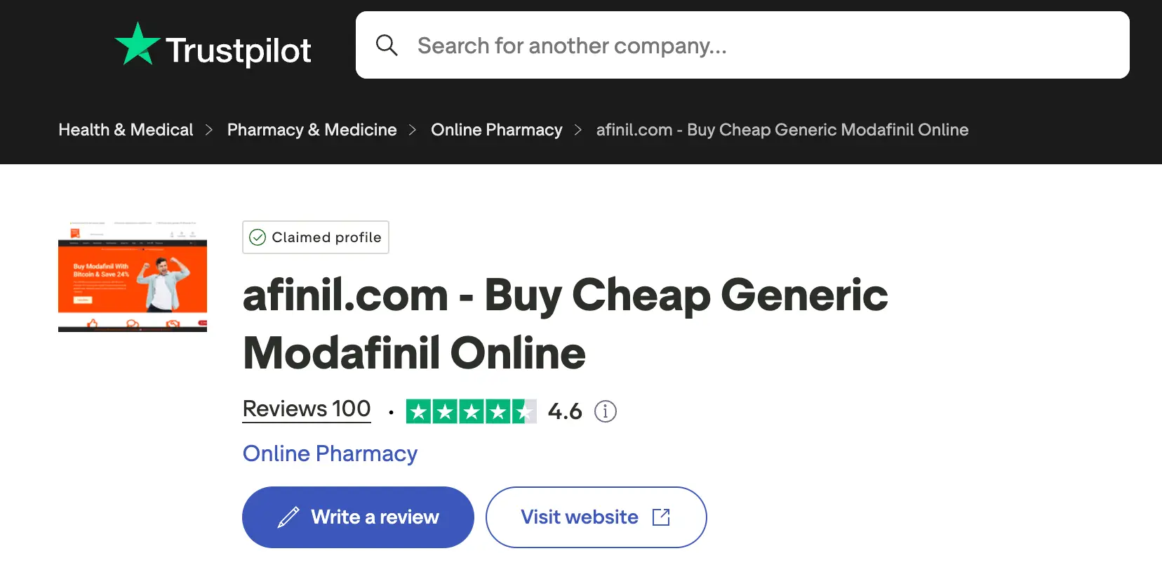 Afinil.com Trustpilot rating showing 4.6 stars