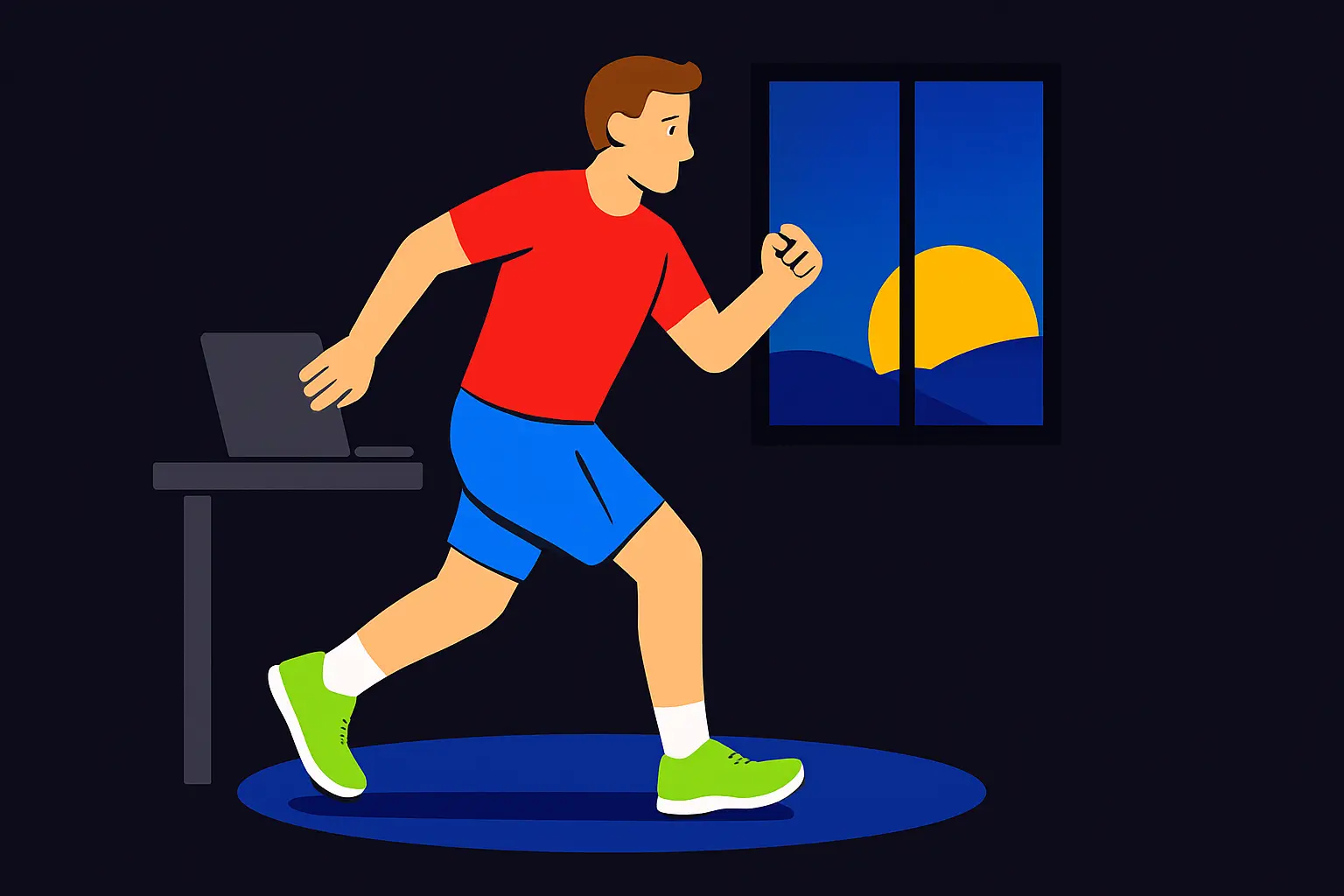 Person closing laptop and going for an evening run