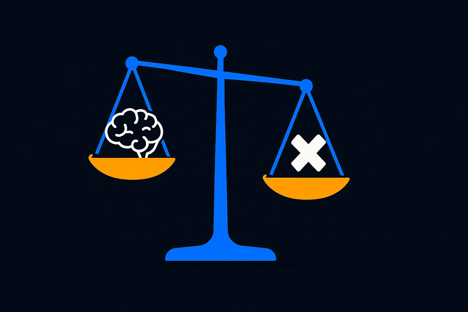 Visual balance scale showing modafinil's pros and cons, with the pros side slightly heavier, illustrating the overall positive benefit-risk ratio for most users