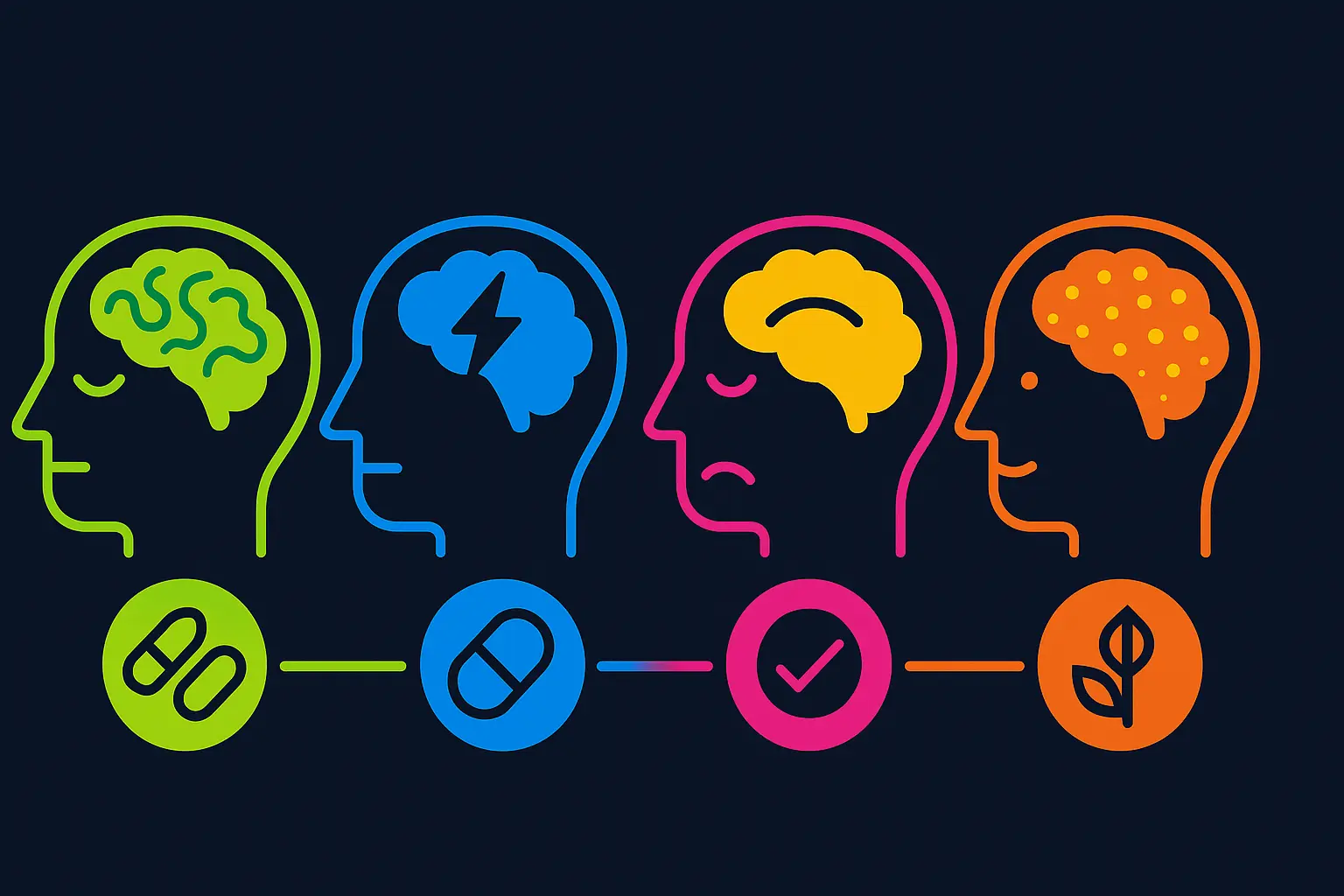 Abstract representation of different brain states or conditions affecting drug response