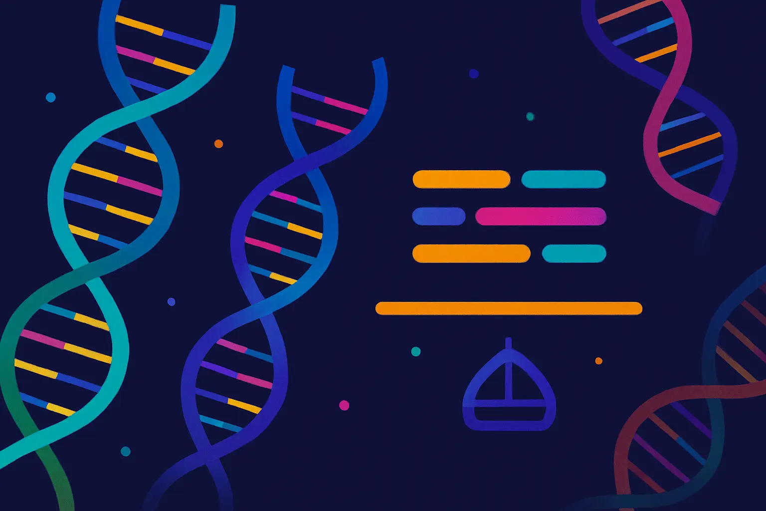 Abstract representation of DNA strands and gene sequences