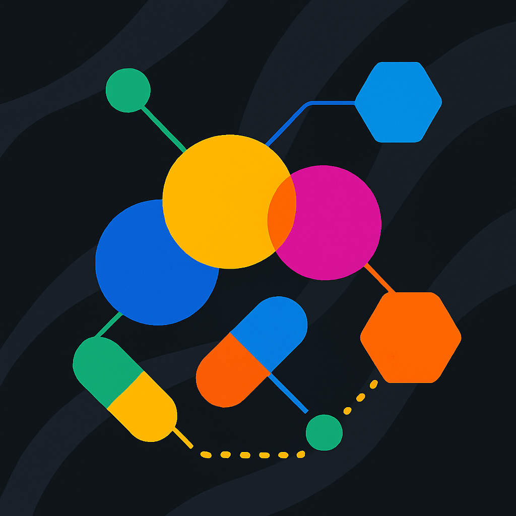 Abstract visual representing various supplements or molecules combining