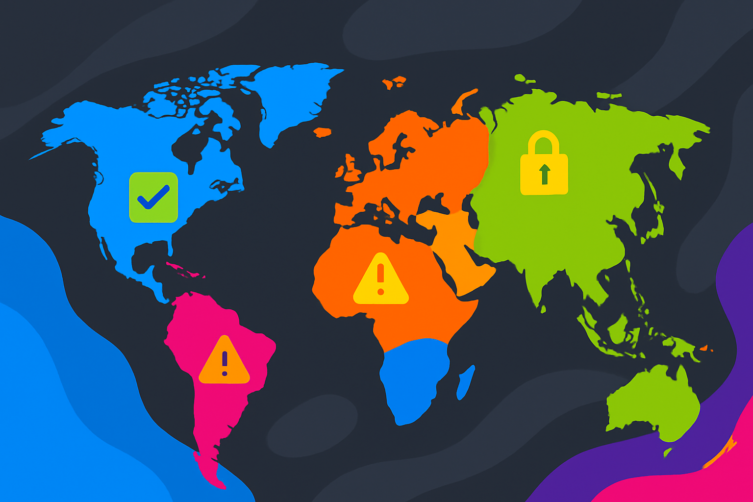 Abstract world map with different regions highlighted, symbolizing varying legal statuses